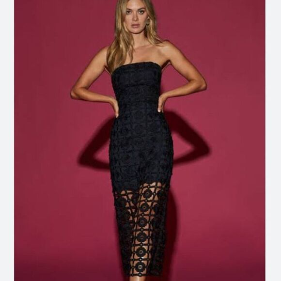 MILLY Kait Tile Lace Black Midi Dress Size 2 NEW‎ WITH TAG - Picture 1 of 9